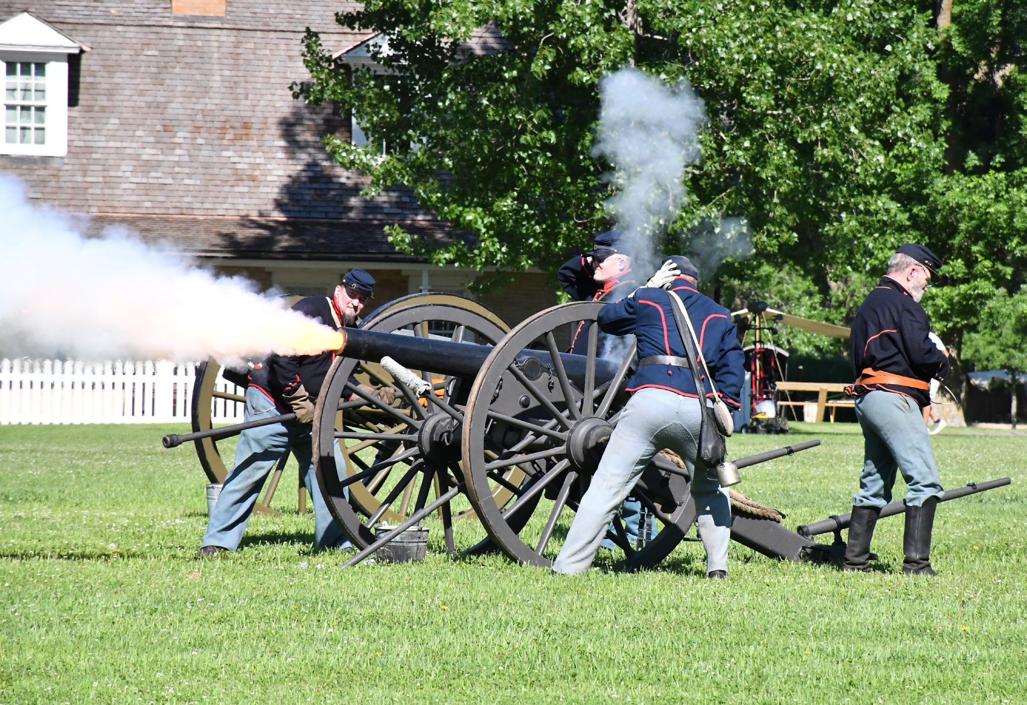 Fort Sisseton Historical Festival was June 5-7 and people from all over America came to honor the rich history of the United States. From left, Marcus Lagerstorm, Jeff Gunn, Jean Nelson and Marcus Hopfinger start off the day with practice cannon fire. The cavalry has been around since the start of the festival and is just one of the many traditions and activites put on during the festival. See more photos on 5. Reporter &amp; Farmer | Connor Handrahan