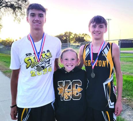 Groton cross country first place finishers at Sisseton XC meet Oct. 2 in Sisseton are, from left, Jayden Schwan for the varsity boys 5k, Avery Huber for the middle school girls 3k and Riley Shellenberger for the junior varsity boys 4k. Reporter &amp;amp; Farmer | Subscriber snapshot
