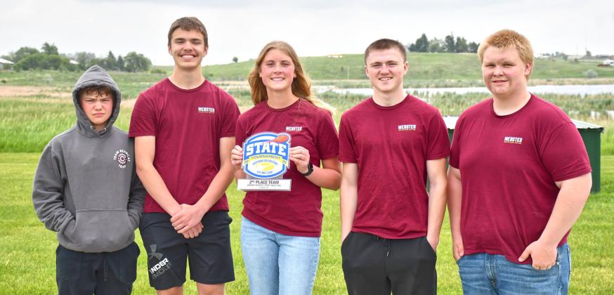 Webster Area junior varsity trap shooting team from left Karstyn Schlechter, Jase Voss, Chloe Kvernevig, Jaxson Nimmer and Sean Sichmeller. The team placed second at the class 1A South Dakota Trap Shooting State tournament in Aberdeen June 7 hitting 421 out of 500 targets. Reporter &amp;amp; Farmer | Leyton Beardslee