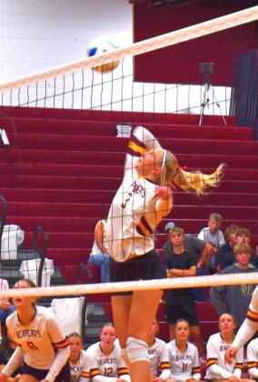During Webster Area Bearcats match against Great Plains Lutheran Aug. 25, Sarah Zubke had a great hit resulting in another point for Bearcats. Webster Area Bearcats were able to win their first game, 3-1 and are excited to continue their season. Reporter &amp; Farmer | Connor Handrahan