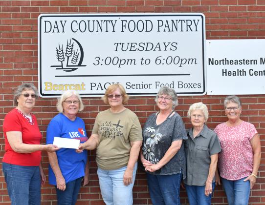 Day County Democrats presented Day County Food Pantry with a donation of $410 Sept. 2. From left is Day County Democrats District 1 representative Alice Bartell and food pantry volunteers Winnie Jacobs, Margaret Kwasniewski, Mary Wagner, Carol Richardt and Susie Hanson. Reporter &amp;amp; Farmer | Leyton Beardslee