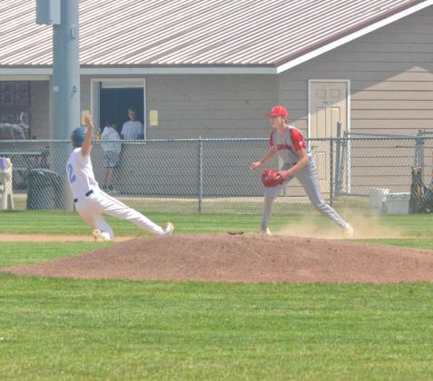 Webster Post 40 competed in the last games of the season during the Legion Regoin tournament July 21-22. Here, Hudson Lesnar can be seen sliding into first after getting stuck in a pickle; he was called safe. Reporter &amp;amp; Farmer | Connor Handrahan