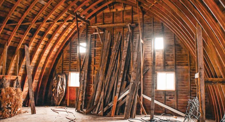 The hay loft of Bruce Knowlan’s 1950s gothic arch barn is pictured Oct. 14. The loft formerly spanned the entire length of the barn but Knowlan removed half of it so larger equipment could be stored inside on the ground floor. Reporter &amp;amp; Farmer | Leyton Beardslee