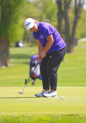 Waubay/Summit golfer Sage Gaikowski watches her putt during the Region 1B golf tournament at the Prairie Winds golf course in Watertown May 22. Gaikowski shot a 102 to claim seventh place. Reporter &amp;amp; Farmer | subscriber snapshot