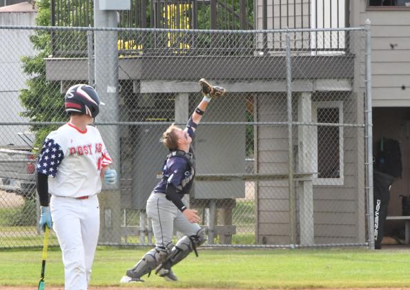 Post 40 played against Sisseton Post 40 June 25. Catcher Sheldon Schmieg catches a pop fly and securing the second out during the third inning. Reporter &amp; Farmer | Connor Handrahan