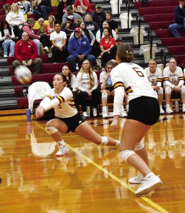 Webster Area Bearcats hosted the Britton-Hecla Braves Nov. 5 in the first round region matchup. Here, Harley Johnson (3) leans forward to hit the ball while her teammate Allison Case (6) watches closely. Reporter &amp;amp; Farmer | Brenner Cariveau