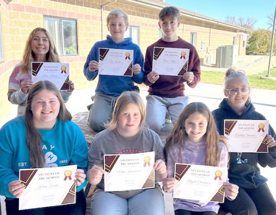 Webster Area Middle and High School students of the month for October, by grade, are from left, front, 11th Kelsey Fischer, 10th Malin Kwasniewski, seventh Brynlee Christensen, 12th Courtney Simonson; back, ninth Remi Hubsch, sixth Ty Howder and eighth Vance Tollifson. Reporter &amp;amp; Farmer | Subscriber snapshot
