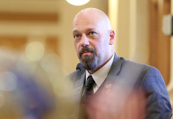 State Rep. Chris Reder, R-Warner, speaks on the South Dakota House floor March 6. Reporter &amp;amp; Farmer | SD Searchlight