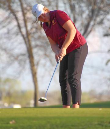 Bailee Ninke watches her putt at the Hamlin Invitational golf tournament May 1. Ninke shot a 96 and placed ninth at the Lake Poinsett course. Reporter &amp;amp; Farmer | Subscriber Snapshot