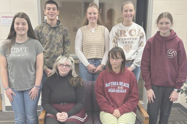 Webster Area’s Middle and High school students of the month by grade are from left, front row, Emelia Stoebner sixth, Kaia Cyrus 12th, Hannah Crawford seventh, Brynlee Christensen eighth; back row, Kason Garduno 10th, Callie Shoemaker 11th and Carlee Wik, ninth. Reporter &amp; Farmer | Subscriber Snapshot