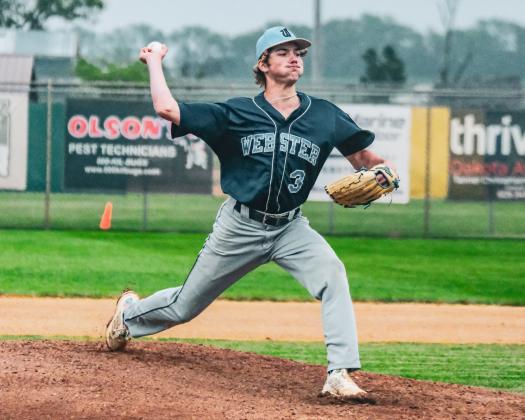 Blaize Amdahl pitches for Webster Legion Post 40 during their 7-10 loss June 13 against the Rattlers representing Linton, Ashley and Wishek, ND. Amdahl twirled five innings for Webster allowing four runs. Reporter &amp;amp; Farmer | Leyton Beardslee