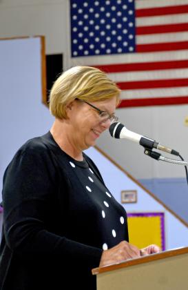 Susan (Herr) Hanson gave the family message at the dedication ceremony for her fallen uncles Aug. 5 and shares a smile while telling stories and memories of the three brothers. Reporter &amp;amp; Farmer | Annie Witt