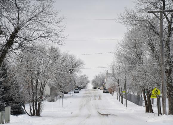 A small coating of snow fell Nov. 27. Here, the freshly made tire marks are on display as cars and trees are lightly dusted with snow on E. 7th Ave., Webster. Reporter &amp;amp; Farmer | Brenner Cariveau