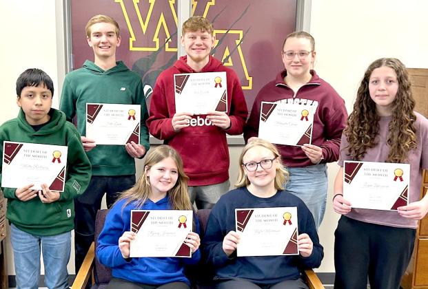 Webster Area Middle and High School students of the month for March, by grade, are from left, seated, Rynsey Jorgenson, eighth; Rylee Mortenson, 12th; standing, Mateo Rodriquez, sixth; Seth Lesnar, 10th; Alec Garrett, 11th; Makynlee Curran, ninth and Logan Zakrzewski, seventh. Reporter &amp;amp; Farmer | Subscriber snapshot