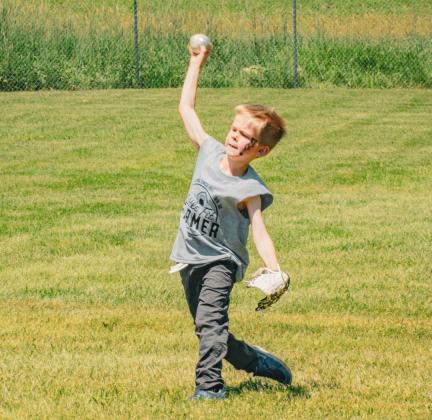 Colt Allen makes a throw from the outfield during a Muskrat baseball game at Eden Days June 28. He is the son of Ethan and Becky Allen of Eden. Reporter &amp;amp; Farmer | Leyton Beardslee