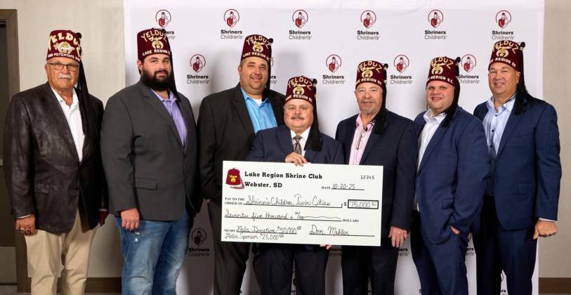 Lake Region Shrine Club made a $75,000 donation to Shriner’s Children Twin Cities, which provides medical care to children regardless of their family’s ability to pay, during their annual gala at the Minnesota Mall of America Oct. 25. Lake Region Shrine Club members are, from left, Mark Christensen, Jordan Michlitsch, Rob Kading, Dennis Bremmon, Josh Bartos, Gary Fellbaum and Elliot Christensen. Reporter &amp;amp; Farmer | Subscriber snapshot
