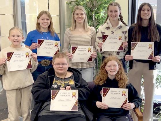 Webster Area Middle School and High School students of the month for February by grade, from left, are seated, 10th Maryjane Matthews and seventh Kalli Holman; standing, sixth Henlie Hendrickson, 11th Bryn Sippel, 12th Madison Block, ninth Anna Wagner and eighth Avery Kvernevig. Reporter &amp;amp; Farmer | Subscriber snapshot