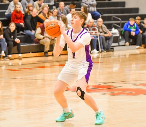 Jace Wohlleber of Waubay/Summit Mustangs puts up a three during the team’s 56-24 victory over Tri-State Tigers Dec. 30 in Summit. Wohlleber scored 12 points with all of them coming from three-pointers. Reporter &amp;amp; Farmer | Leyton Beardslee