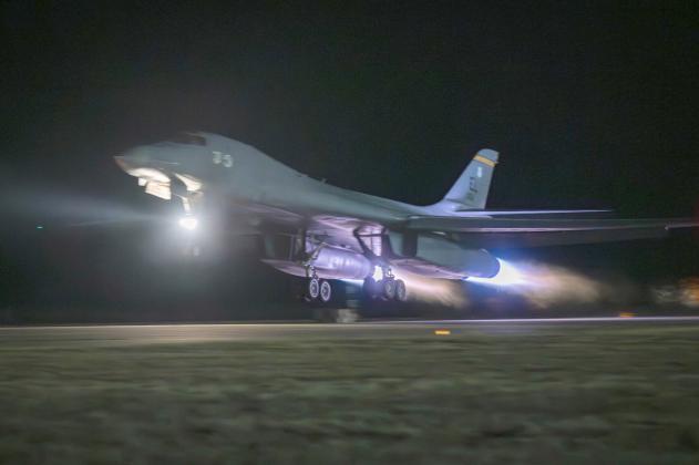 A B-1B Lancer from Ellsworth Air Force Base, South Dakota, takes off the runway at Dyess Air Force Base, Texas, Feb. 1, 2024. Reporter &amp;amp; Farmer | Senior Airman Leon Redfern