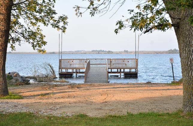 A public fishing pier, pictured Sept. 10, in Waubay on Blue Dog Lake was constructed with habitat stamp funding by South Dakota Game, Fish &amp;amp; Parks and installed on Federal Emergency Management Agency (FEMA) land to make use of the property. Normally FEMA land cannot be built upon but because the pier is a non-permanent structure and will be rolled out of the water during winter, it is permitted. Reporter &amp;amp; Farmer | Leyton Beardslee