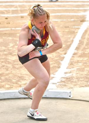 Katie Braun began a shot put attempt during the SDHSAA Class A State Track &amp;amp; Field meet in Sioux Falls May 30. Braun placed seventh with a throw of 34’4”. Reporter &amp;amp; Farmer | Leyton Beardslee
