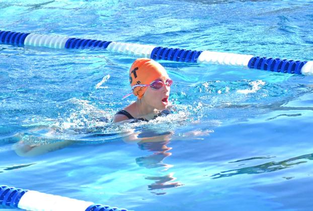 Webster Tigerfish hosted the first tournament of the season June 30. This was a fun meet so kids got to practice without having to worry about results. Here, Alysha Moos can be seen competing in the 100 breast event. Reporter &amp; Farmer | Connor Handrahan