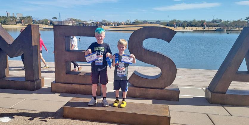 Corbin and Camdyn Huffman ran in the Amazon Kids 1K event in Mesa, AZ Feb. 8 when their dad Curtis Huffman ran his 30th marathon. The brothers are nine and seven years old, respectively. In the event, Corbin placed fifth and Camdyn placed 20th, competing against an approximate 200 youth. Reporter &amp;amp; Farmer | Subscriber snapshot