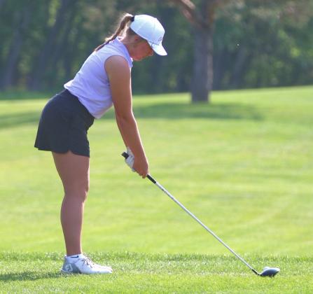 Bailee Ninke lines up a shot during the girls state golf tournament held June 2-3 in Watertown at Prairie Winds course. Ninke shot a 102 day one followed by 91 on day two placing her 32nd. Reporter &amp;amp; Farmer | subscriber snapshot