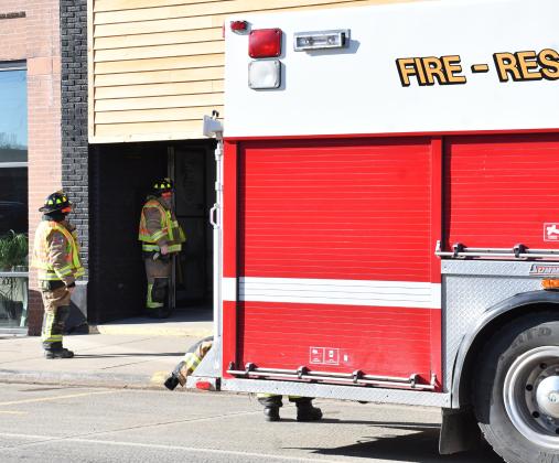 Webster Fire Department personnel from left, LaRome Kwasniewski and assistant fire chief Eric Kwasniewski respond to a call regarding a gas leak odor at 705 Main St. in Webster Feb. 12. The leak was determined to be coming from the feed line of a gas meter and no damage was sustained. Reporter &amp;amp; Farmer | Leyton Beardslee