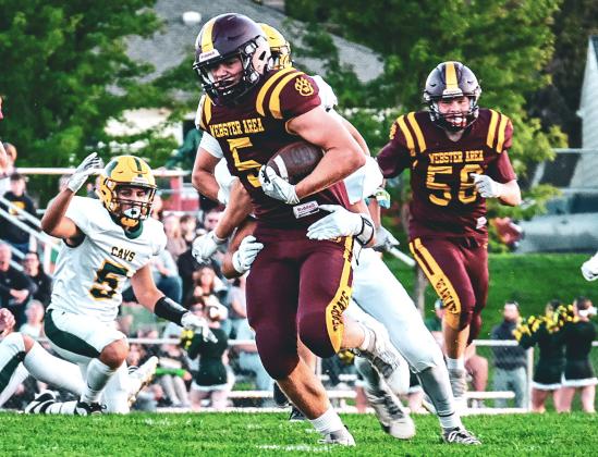 Webster Area running back Gage Baumgarn shrugs off a tackle during the Bearcat’s 32-26 win over Aberdeen Roncalli Sept. 26 in Webster. Baumgarn finished with 31 carries for 203 yards and two touchdowns. Reporter &amp;amp; Farmer | Leyton Beardslee
