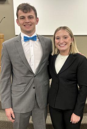 Gavin Sannes, left, and Addison Kuecker, two 2023 Webster Area High School graduates pose for a photo after their end of program presentations March 27 for the Avera Abdominal Transplant Undergraduate Internship program at Avera McKennan Hospital in Sioux Falls. The eight month program gave 24 students the opportunity to shadow healthcare providers and support staff within the transplant institute. Reporter &amp;amp; Farmer | Subscriber snapshot