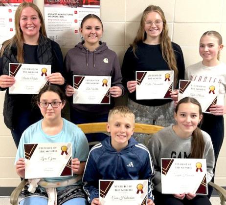 Webster Area Middle and High School students of the month for November are, by grade, from left, front, Lyric Cyrus, sixth; Coen Halvorson, seventh; Tegan Howder, eighth; back, Bailee Ninke, 12th; Lola Wells, 11th; Callie Shoemaker, 10th and Ayla Bloom, ninth. Reporter &amp;amp; Farmer | Subscriber snapshot