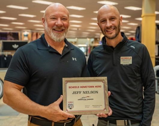 Day County Veterans Service Officer Jeff Nelson, left, was recognized by Scheels as a Hometown Hero Sept. 22 in Sioux Falls. After serving nearly 36 years in the U.S. military, Nelson is now dedicated to serving his fellow veterans. Josiah Christoffer, Scheels Assistant Store Manager, is pictured right. Reporter &amp; Farmer | Subscriber Snapshot