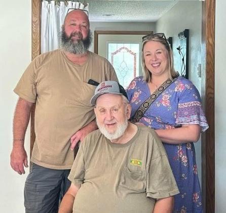 When Stephanie Teresa, right, met her father Allan Block, center, for the first time July 13, 2025 at Block’s home near Rush Lake, the two spent hours getting to know one another. “I saw this other part of me in him,” said Teresa about the reunion. Curtis Block, left, also Allan Block’s son, is Teresa’s half brother and was the first Block family member to meet Teresa in person. Reporter &amp; Farmer | ss