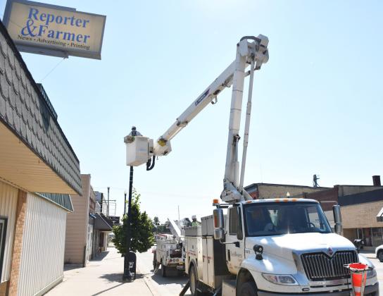 Northwestern Energy started to implement street light improvements Sept. 9 on Main St. The updates to the lightpoles appeared to be new bulbs and fixtures replaced. Reporter &amp;amp; Farmer | Brenner Cariveau