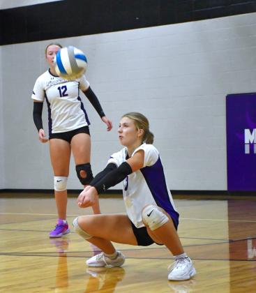 Liza Purdy (7) of Waubay/Summit receives a serve during the Mustang’s 0-3 match loss to Northwestern Area in Waubay Sept. 25. Set scores for the match were 13-25, 8-25 and 15-25. Reporter &amp;amp; Farmer | Leyton Beardslee