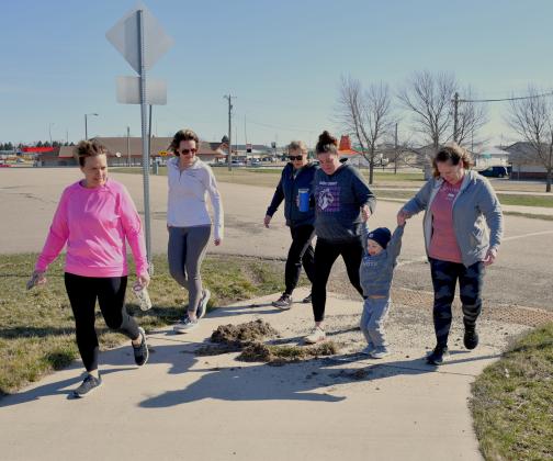 Although the group was small, fun was had by all who took an active step towards getting healthy last weekend in Webster. The Webster Area Chamber of Commerce hosted the event to promote healthier living. Pictured from left are Kathy Kwasniewski, Jennifer Nelson, Kelsey Kading, Katy Marx, three and a half year old Myles Kading and Julie Spiering. Reporter &amp;amp; Farmer | Amanda Dulitz