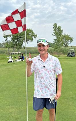 Webster native Riley Reetz achieved a golfer’s ultimate goal July 13 at Roy View Country Club, Lake City where he hit a hole-in-one. Here, Reetz poses with his golf ball. Reporter &amp;amp; Farmer | Subscriber snapshot