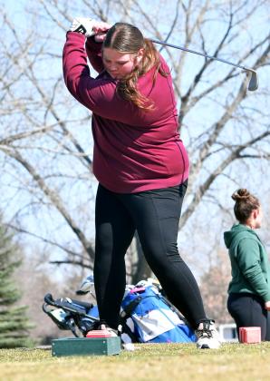 Kelsey Fischer tees off during the Webster Area Invitational Golf Tournament April 22. Reporter &amp;amp; Farmer | Leyton Beardslee