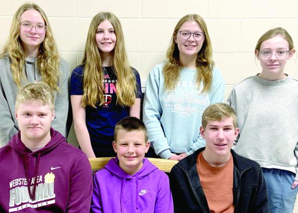 Webster Area Middle and High School March students of the month, by grade, are, from left, front, Isaac Zacher, 12th; Harrison Wagner, sixth; Gabriel Gaikowski, ninth; back, Claire Halvorson, eighth; Brittyn Bloom, seventh; Bryn Sippel, 10th and Taryn Zakrzewski, 11th. Reporter &amp;amp; Farmer | Subscriber snapshot