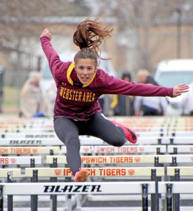 Emily Acree clears a hurdle at the Tiger Relay meet in Ipswich April 26. Reporter &amp;amp; Farmer | Subscriber snapshot