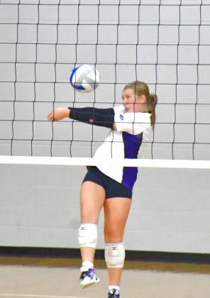 Waubay/Summit Mustangs volleyball played against Langford Area Lions Oct. 1. Mustangs had a strong performance, but fell 1-3. Here, Brynlee Amdahl makes a save off an incoming kill. Reporter &amp; Farmer | Connor Handrahan