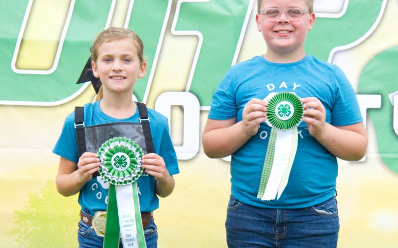 Beginner sheep showmanship placers at the Day County Fair Aug. 8 are, from left, grand champion Ava Larson and reserve champion Tristan Powell. Reporter &amp;amp; Farmer | Leyton Beardslee