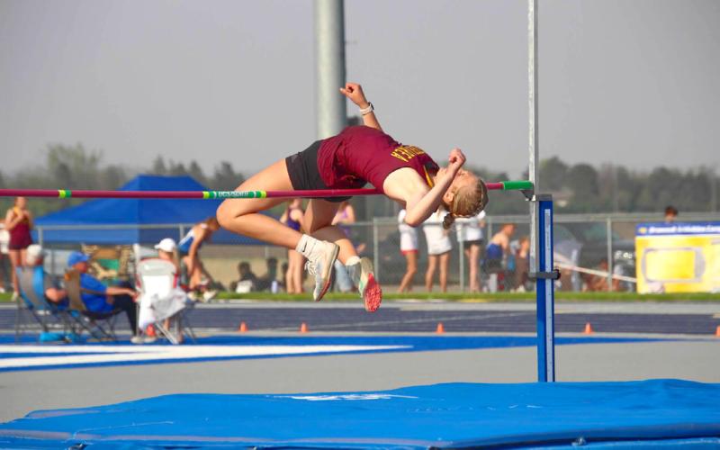 Sarah Zubke flies over the bar during a high jump attempt at the Al Sahli Invite in Aberdeen May 9. Zubke placed seventh clearing a height of 4’7”. Reporter &amp;amp; Farmer | Subscriber snapshot