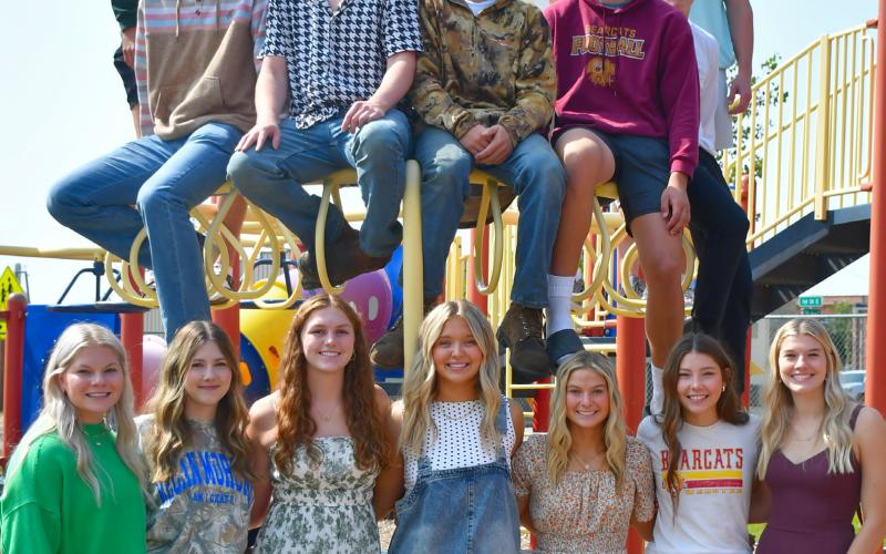 Webster Area homecoming royalty candidates Sept. 9 are, from bottom left, Mia Coester, Alivia Kuecker, Karli Sannes, Rayna Johnson, Jersey Johnson, Josie Spiering and Madison Block. Upper middle, from left are Gage Wik, Ari Sichmeller, Haeden Jorgenson, Jeron McCreary and Henry Witt. Back row, from left are Jack Shoemaker, Tevin Howder and Bryce Snell. Not pictured is candidate Maci Kurkowski. Reporter &amp;amp; Farmer | Leyton Beardslee
