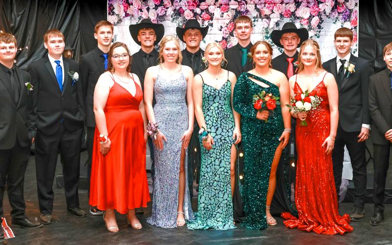 Waubay Prom was held April 10 and student council showed up to celebrate the hard work put into organizing the event. Pictured in back from left are Will Althoff, Roman Thuringer, Evan Aker, Teegan Gaikowski, Tripp Gaikowski, Cash Gaikowski, Krew Gaikowski, Blake Dolen, Kellin Boik; front row from left are Callie Weyh, Caley Boik, Kayce Berger, Sage Gaikowski and Gracia Althoff.