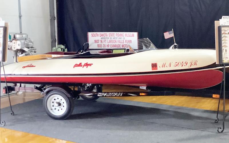 Displayed at the Webster Armory Aug. 8 was a boat owned by South Dakota State Fishing Museum curator Dennis Daly. The boat has been in possession of Daly for nine years and is a part of Daly’s 18 boat collection. Competitors in the Masters Walleye Circuit from across the country were at the armory where Daly’s boats were on display. Reporter &amp;amp; Farmer | Subscriber Snapshot