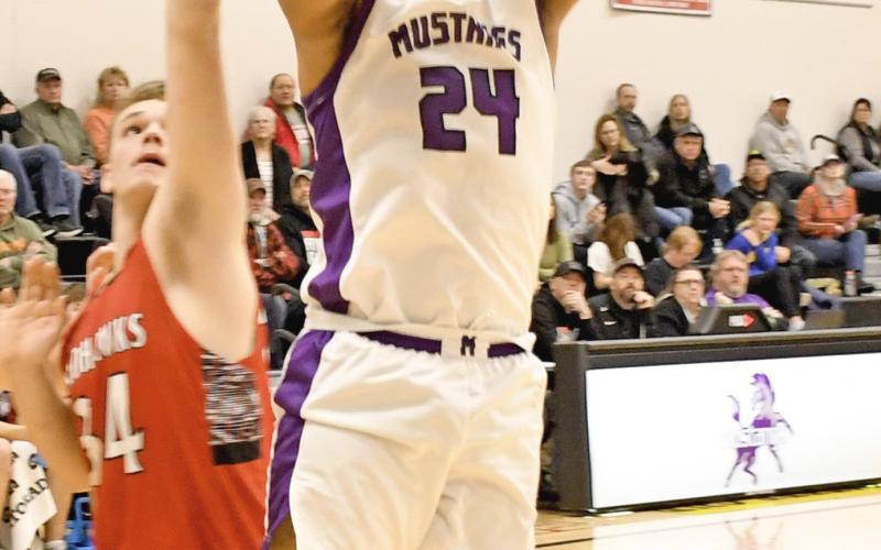 Waubay/Summit Mustangs Traveion Neilan goes up for a basket Feb. 11 in Summit when they played host to the Estelline/Hendricks Redhawks. Mustangs were left picking feathers out of their manes when the Redhawks flew away with the victory on the night, going 11-18, 20-25, 28-57 and 42-71. Reporter &amp;amp; Farmer | Robert Dulitz