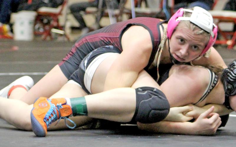 Brooke Grajczyk wrestles during the Yankton Invitational Feb. 7 where she took fifth place in the girls 145 pound division. Reporter &amp;amp; Farmer | Subscriber snapshot