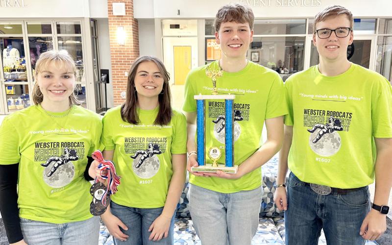 Webster Area robotics team competed at the state level Nov. 23 at South Dakota State University campus in Brookings. The robotics team placed third overall in the competiton. Here, from left are seniors holding the third place BEST trophy and medallions, Lydia Vogl, Addison Matthews, Blaize Larson and Blaise McGregor. (See full team picture on 14.) Reporter &amp;amp; Farmer | Subscriber Snapshot